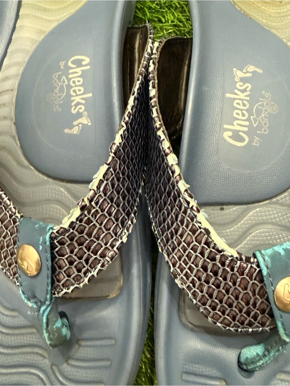 Tony Little Health Sandals Cheeks Faux Snake Skin Thong Flip Flop Bandals Blue 8 View 6